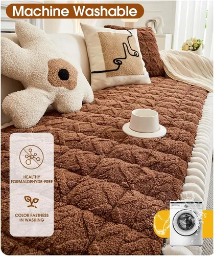 Vista 5 de Funda para sofá para perros, lavable, funda mullida para sofá de 2 a 3 cojines, apta para mascotas, protector antideslizante