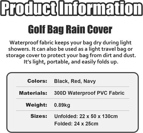 Vista 2 de Funda impermeable de PVC 300D para bolsa de golf, bolsa de golf, duradera, ligera y fácil de maniobrar