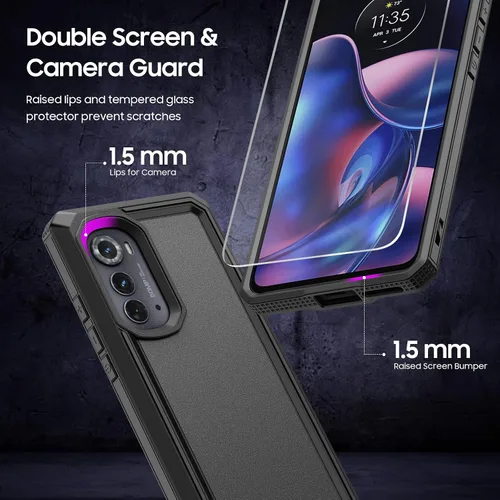 Vista 3 de Funda resistente para Motorola Edge 2022, Moto Edge 2022 con protector de pantalla, cubierta a prueba de caídas de grado militar, carcasa protectora