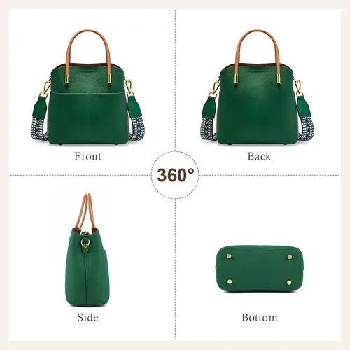 Vista 6 de Bolsos de cubo para mujer, bolso de hombro de cuero genuino, bolsos de asa superior, bolso cruzado con 2 correas extraíbles