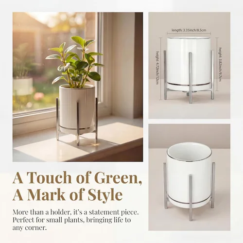 Vista 5 de Vaso de cerámica para escritorio, soporte de lápiz blanco y negro para escritorio, soporte para brochas de maquillaje de escritorio, soporte
