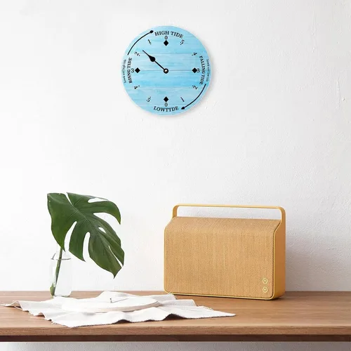 Vista 3 de Reloj de marea de madera de madera azul de la costa este del océano, reloj de marea de madera, marea alta y baja, para colgar en la pared, reloj