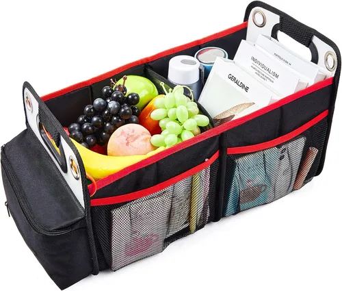 Vista 2 de COVAX Organizador de maletero de automóvil, almacenamiento plegable para asiento trasero con soporte aislado para bebidas, organizador de asiento