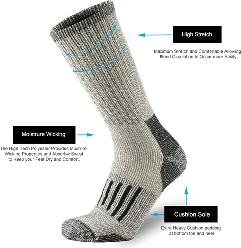 Vista 4 de ONKE Calcetines acolchados de lana merino para hombre, para senderismo, todas las estaciones, botas de trabajo, pesadas, gruesas, térmicas, absorben