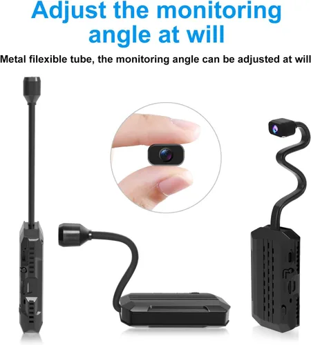 Vista 3 de Cámara espía de seguridad 4G LTE sin WiFi con tarjeta SIM incluida, mini cámara portátil 4K HD con cuello de cisne flexible