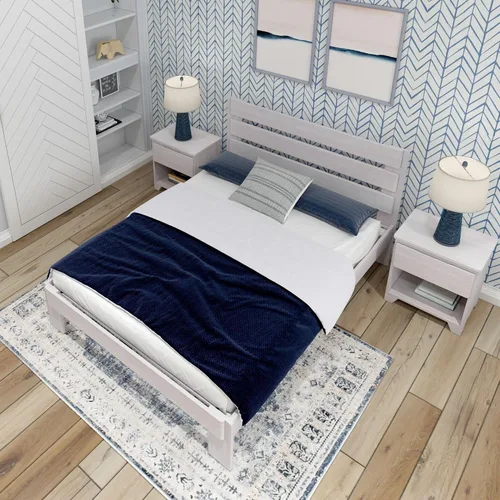 Vista 6 de Max & Lily - Cama Queen moderna de granja con cabecera de tablones, cama plataforma de madera de pino de Nueva Zelanda maciza, acabado blanco lavado