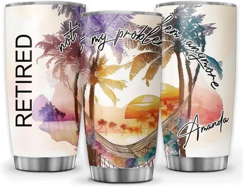 Vista 8 de Vaso de jubilación floral personalizado para mujeres, sus amigas, regalo de feliz jubilación para compañeros de trabajo universitarios, regalos