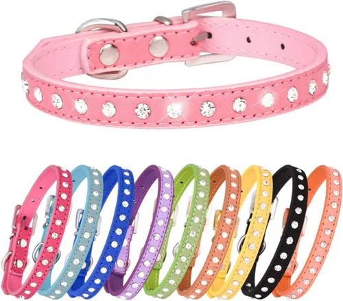 Vista 6 de Collares de perro con diamantes de imitación para perros pequeños, collar de cachorro con diamantes de imitación para niñas, bonito collar de gato