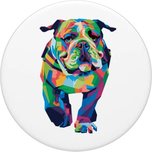 Vista 3 de Colorido retrato de arte pop de bulldog inglés Bulldog británico PopSockets intercambiables PopGrip