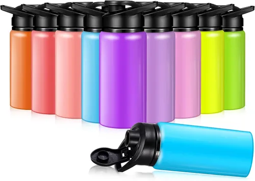 Vista 10 de Mimorou 10 Piezas botellas de agua reutilizables de aluminio de 13.5 onzas, a granel, multicolor, para deportes al aire libre, viajes, gimnasio Negro