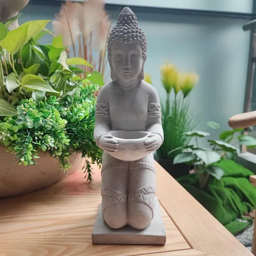 Vista 12 de Kante 25.6 "ligero sentado meditando Buda Zen interior al aire libre estatua gris hormigón Sentado de hormigón de 25.6 "h