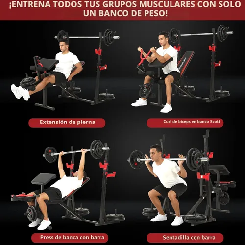 Vista 7 de OPPSDECOR ASTM-Certified 900LBS Weight Bench Set with Squat Rack & Leg Extension, Preacher Curl Workout Bench & Bench Press Set for Home Gym Full
