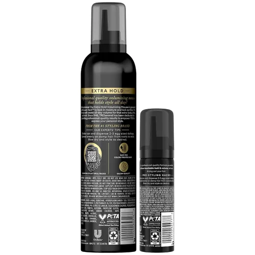 Vista 2 de TRESemmé Mousse moldeador, 2 unidades de sujeción extra + botella de tamaño de viaje, mousse hidratante para el cabello para esculpir, control