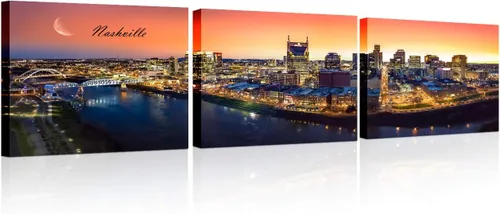 Vista 34 de TUMOVO 3 piezas de arte de pared en lienzo con diseño de horizonte de Atlanta, arte de pared panorámico de paisaje urbano en blanco y negro