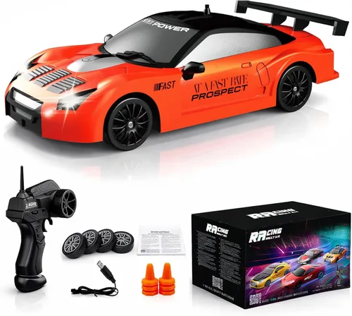 Vista 16 de Auto de control remoto RC Drift Car 2.4GHz escala 1:24 4WD 15KM/H Modelo de vehículo de alta velocidad con luces LED Neumático de Derrape Coche