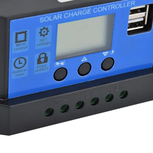 Vista 4 de Controlador solar, controlador solar DC 12V-24V, regulador inteligente de batería de panel solar con controladores de energía renovable dobles (10A)