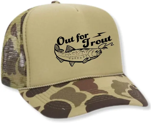 Vista 10 de ThatsRad Out for Trout Camionero Camuflaje Sombrero Visera Cuerda Snapback Camo Pesca Mosca