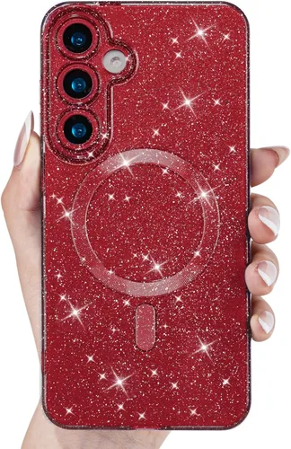Vista 18 de Svanove Funda magnética con purpurina para Samsung Galaxy S22, compatible con Magsafe Cute, brillante, brillante, estética, dura y brillante