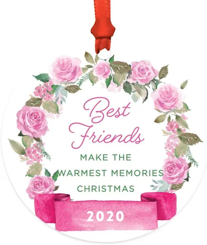 Vista 72 de Andaz Press Adorno de Navidad de madera grabado con láser para aniversario de boda, 1 año juntos, Navidad 2025, pancarta de flores rosas, 1 paquete