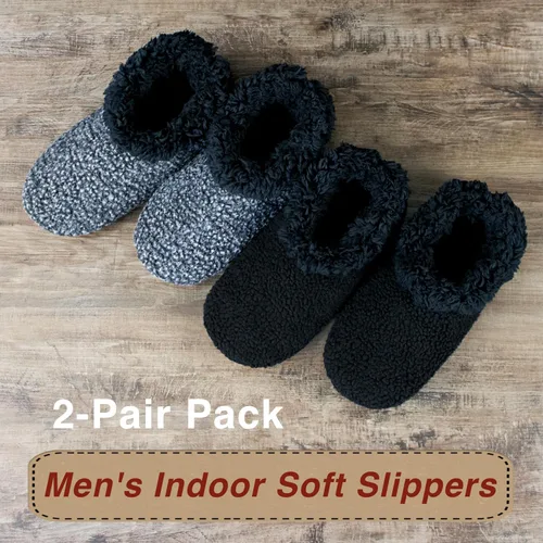 Vista 2 de Juego de 2 pares de calcetines para hombre con forro de sherpa esponjoso, juego de calcetines de agarre cálido de punto trenzado para invierno