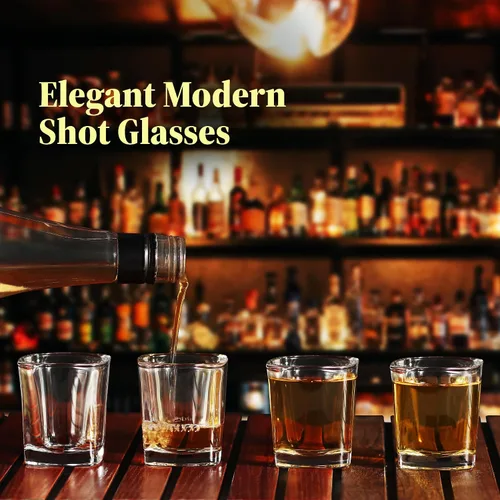 Vista 2 de QUAFFER Vasos de chupito cuadrados de base pesada de 2 onzas (juego de 4) – Vaso de chupito moderno – Vodka clásico de whisky vodka tequila Jerez