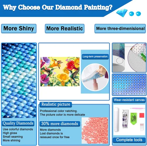 Vista 5 de LELEMON Kits de arte de diamantes para adultos, kits de pintura de diamantes de colibrí para adultos, kit de pintura de diamante 5D con accesorios