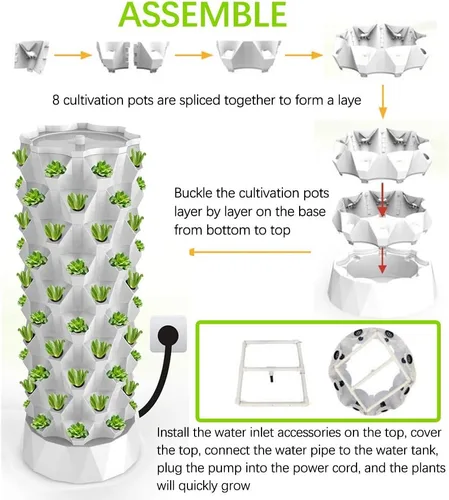 Vista 2 de Sistema de cultivo de torre hidropónica, equipo de granja hidropónico para hierbas, frutas y verduras de interior con adaptador de temporizador