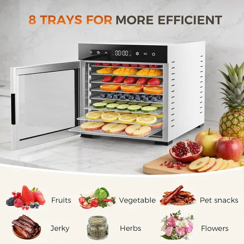 Vista 4 de OLIXIS Máquina deshidratadora de alimentos, deshidratadores de carne seca de 500 W con 8 bandejas grandes de acero inoxidable, control