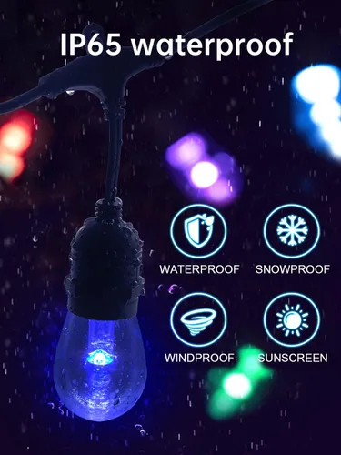 Vista 5 de Cadena de luces LED de grado comercial de 48 pies para exteriores con control remoto, inastillables, impermeables, cambiantes de color, luces