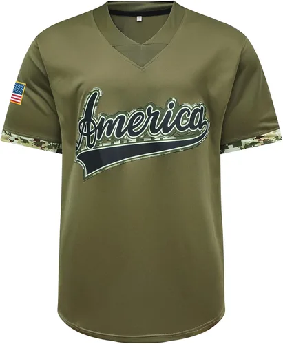 Vista 2 de Camiseta deportiva de manga corta bordada bordada para hombre, 1 América