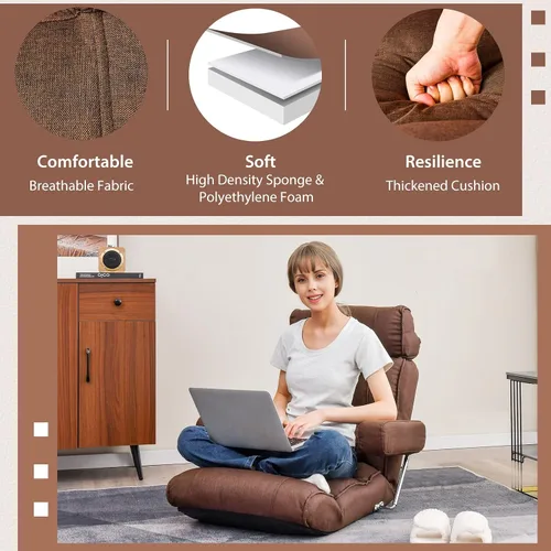 Vista 7 de KOMFOTT Sofá plegable ajustable, tumbona tapizada para interiores con reposacabezas ajustable de 6 posiciones, soporte lumbar, asiento extendido