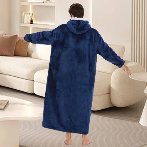 Vista 2 de Manta con capucha portátil para adultos y niños, sudadera con capucha de gran tamaño, manta con capucha de forro polar Sherpa con bolsillo gigante