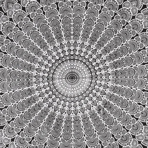 Vista 3 de Tapiz hippie indio bohemio psicodélico dorado azul pavo real mandala colgante en la pared (negro blanco, Queen (84 x 90 pulgadas) (84.6 x 90.6 in)