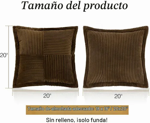 Vista 8 de Lewondr - Juego de 4 fundas de almohada de pana de 20×20 pulgadas, fundas de almohada cuadradas suaves, fundas de almohada decorativas con rayas