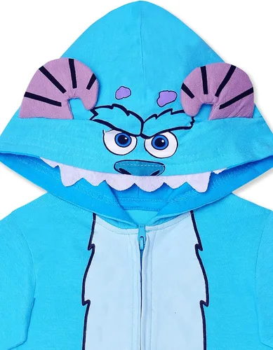 Vista 3 de Disney Monsters Inc - Disfraz de niño con capucha y cremallera para recién nacidos, bebés y niños pequeños, color azul o verde