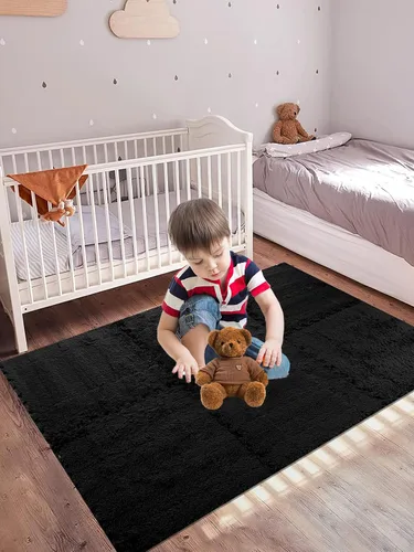 Vista 4 de 12 piezas de alfombrillas de espuma de felpa gruesa entrelazadas para el piso, azulejos de espuma entrelazados con bordes para niños, alfombra