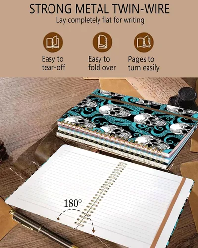 Vista 3 de Cuaderno de espiral A5, lindo cuaderno para mujeres y hombres, cuaderno de tapa dura con rayas universitarias para trabajo y toma de notas, 60