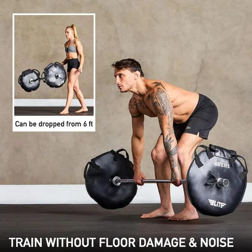 Vista 6 de Elite Sports Placas de Arena para Entrenamiento (Juego de 2) – Placas de Peso Rellenables para Barras Olímpicas – A prueba de caídas, Impermeables