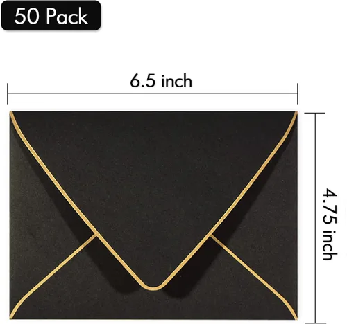Vista 2 de Paquete de 50 sobres de invitación A6 negros de 4 x 6 pulgadas, autosellados, solapa en V, perfectos para baby shower, tarjetas de 4 x 6, bodas