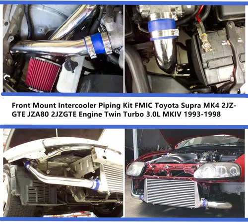 Vista 7 de Kit de tubos intercooler para Toyota Supra MK4 2JZ-GTE JZA80 2JZGTE Motor Twin Turbo 3.0L MKIV 1993-1998 (tubo plateado-negro)