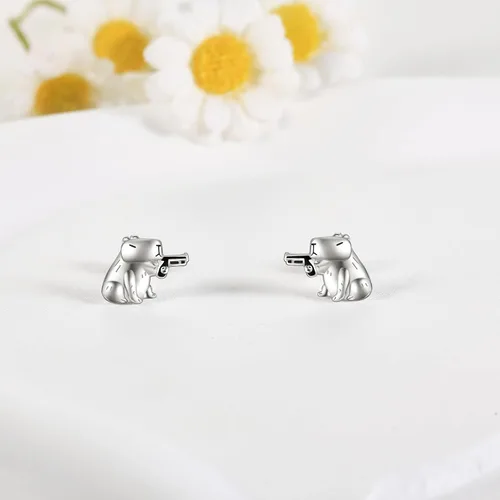 Vista 3 de Aretes de plata de ley con diseño de capibaratrébolovejaovnisschnauzerbulldogfresaballena orcazarigüeyamanatílangostalimónhuella de pata para mujer