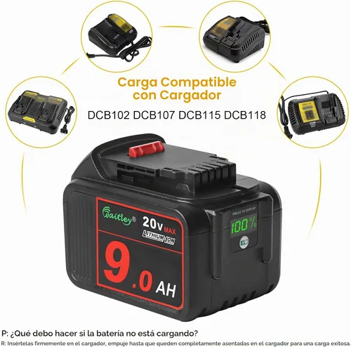 Vista 6 de Waitley - Batería de repuesto de 20 V y 9.0 Ah compatible con herramientas Dewalt Lithium-Ion Battery Compatible With Dewalt DCB209 DCB200 20V