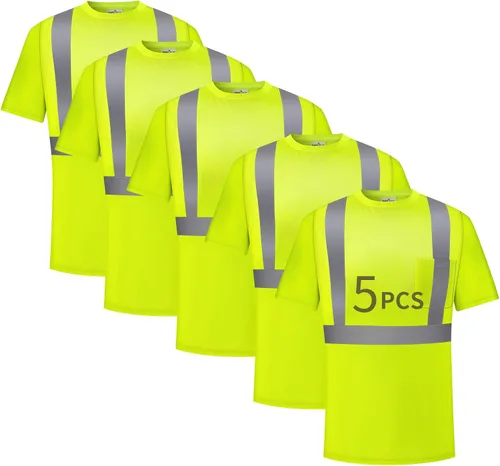 Vista 14 de Hi Vis - Camisetas de seguridad para hombre, reflectantes, de alta visibilidad, manga corta y larga, con bolsillo, paquete de 3 y 5