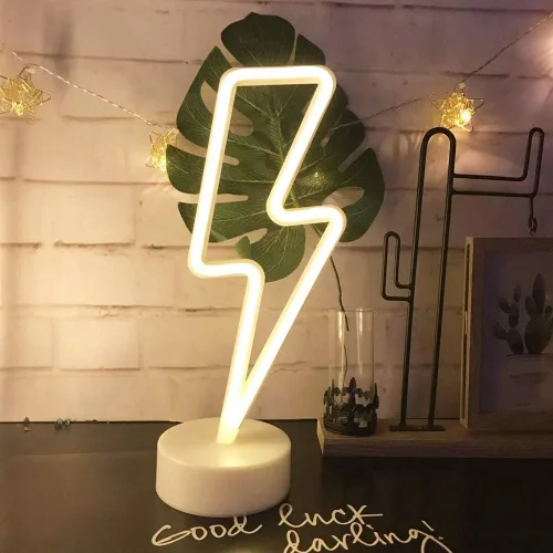 Vista 2 de Cartel de neón LED para interior, luz nocturna con base de soporte, funciona con batería/USB, luz decorativa de neón