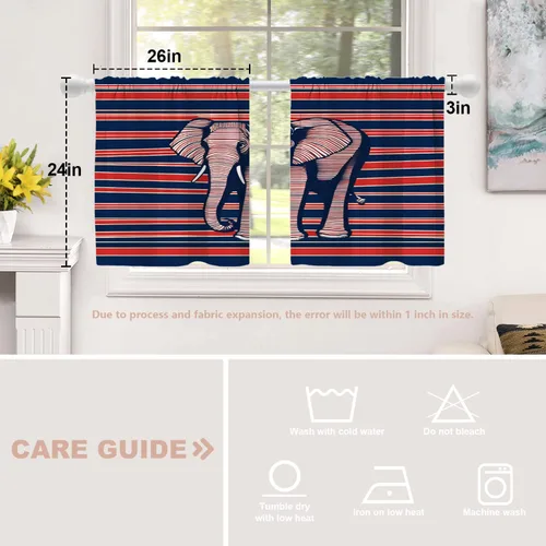 Vista 5 de Shrahala Cortinas republicanas de elefante americano para ventanas de cocina, paneles de cortina de ventana de poliéster multicapa con rayas rojas