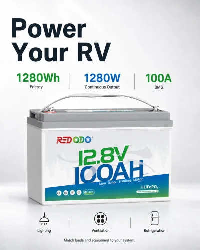 Vista 3 de Redodo Batería LiFePO4 de 12V 100Ah, grupo 31, 100A BMS, Bluetooth