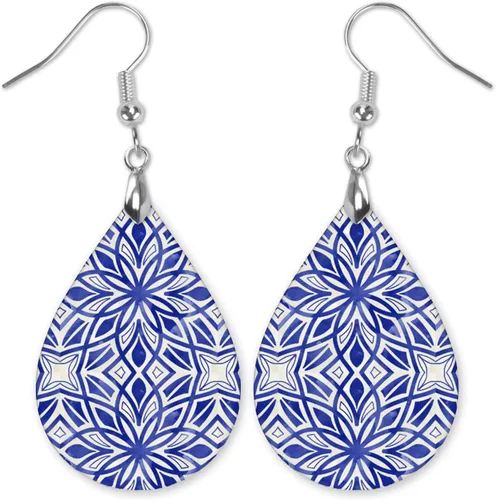 Vista 86 de Dangle Earrings for Women Colorful Dangling Drop Statement Jewelry Printed MDF Wood Teardrop Double Side Print Handmade by The Painted Pug