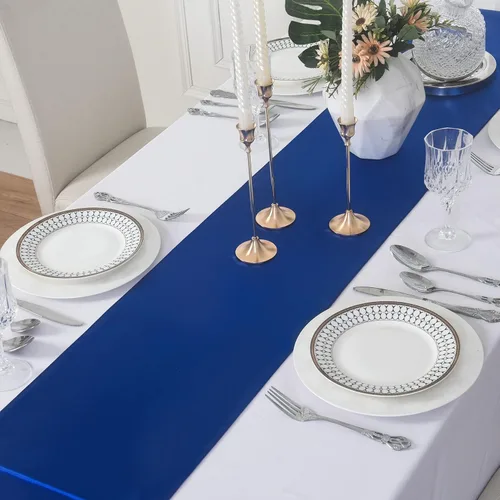 Vista 3 de Paquete de 12 caminos de mesa de satén, 12 x 108 pulgadas para fiestas, bodas, cumpleaños, banquetes, compromisos de graduación, Navidad, decoración