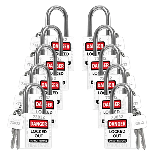 Vista 14 de TRADESAFE Juego de cerraduras de bloqueo - 7 candados iguales con llave roja, 2 llaves por cerradura, cerraduras Loto compatibles con OSHA