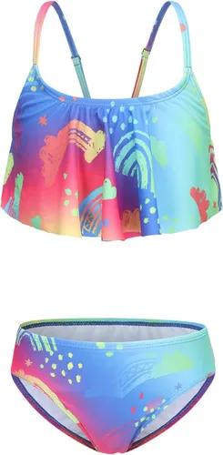 Vista 15 de Traje de baño de dos piezas para niñas, traje de baño hawaiano para niñas de 3 a 16 años Negro Rosa Rojo Floral